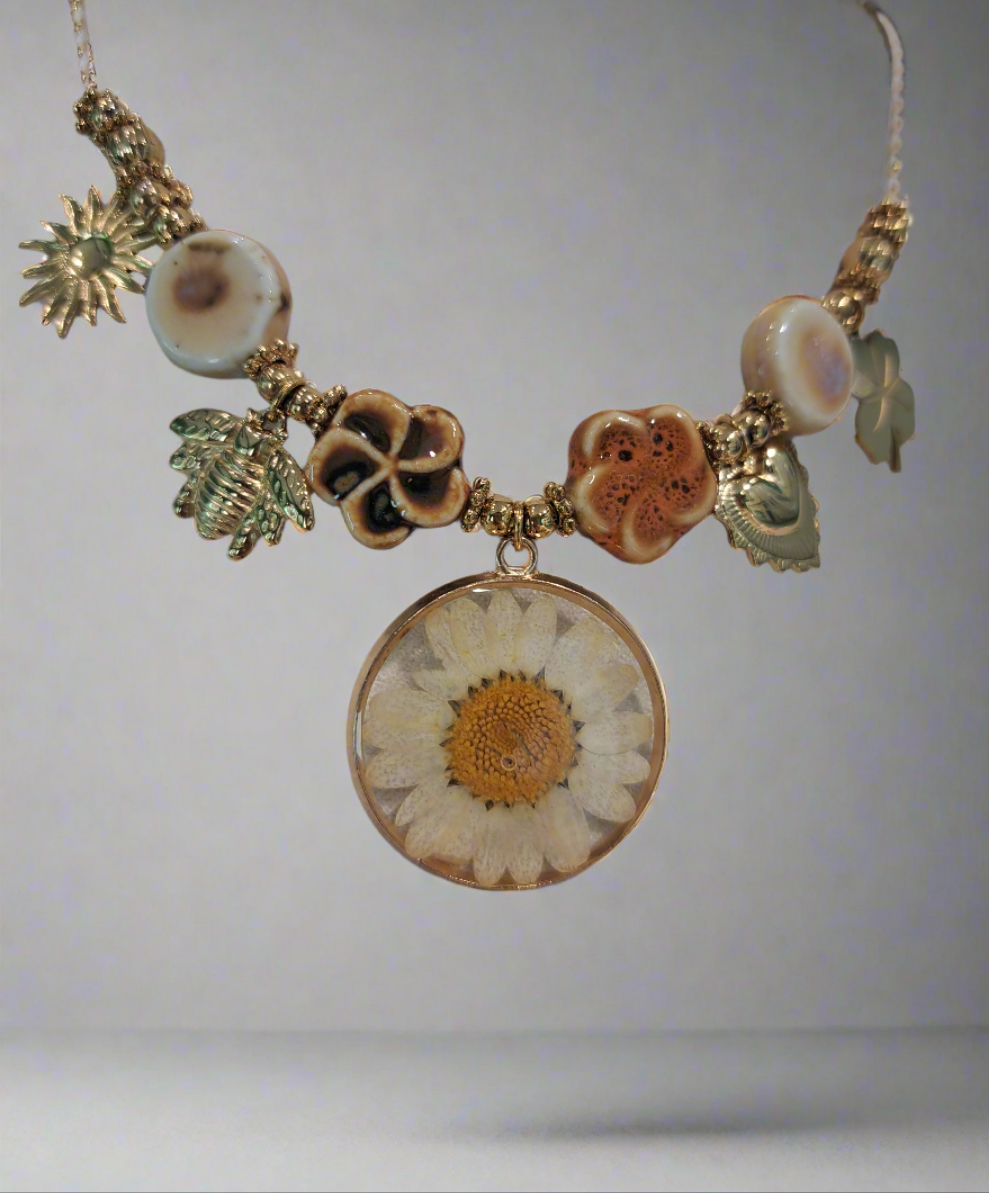 Collier pampille fleur naturelle