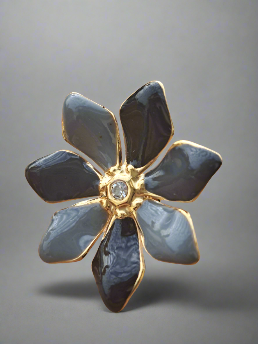 Boucle d'oreille puce fleur noir