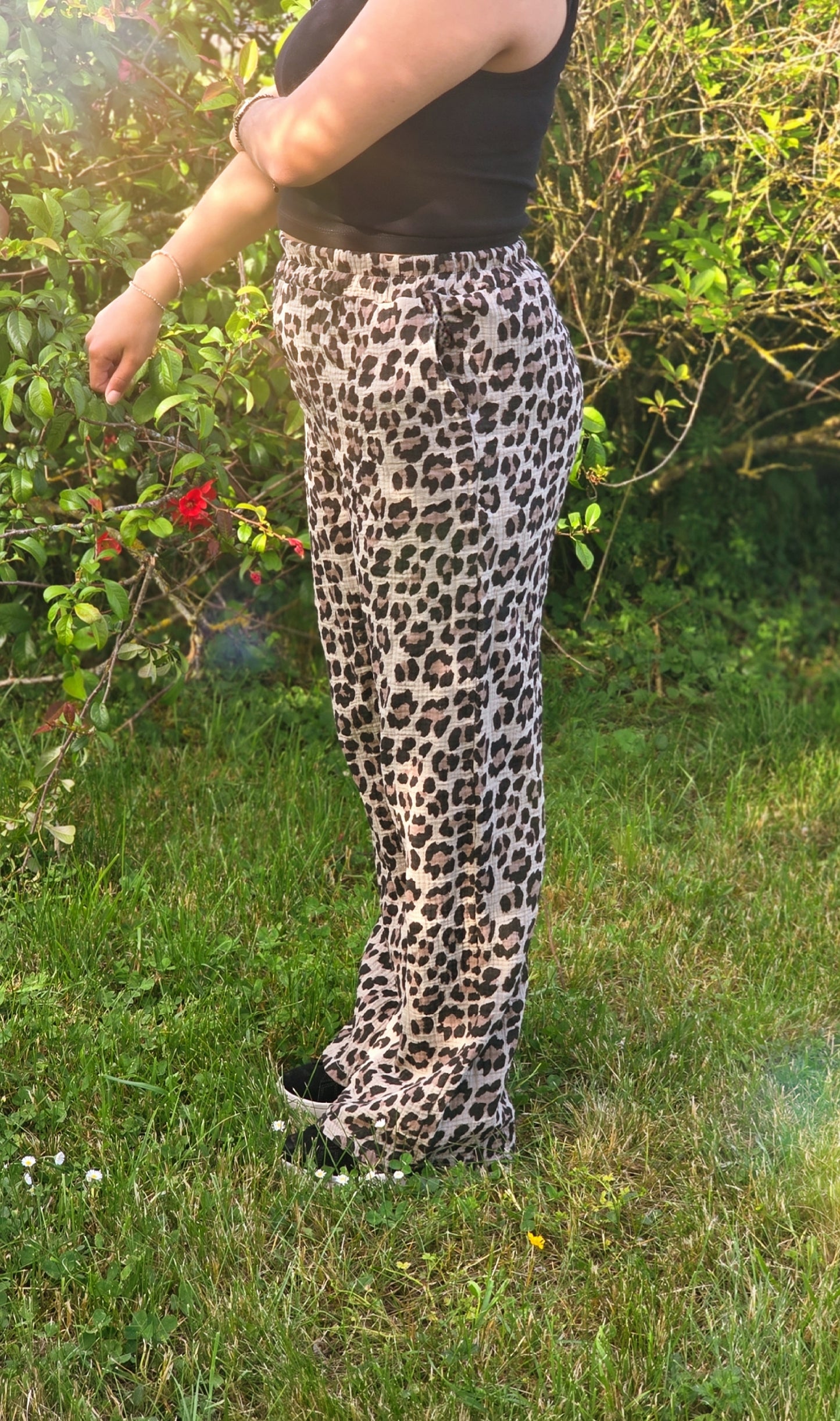 Pantalon gaze de coton lĂ©opard đ