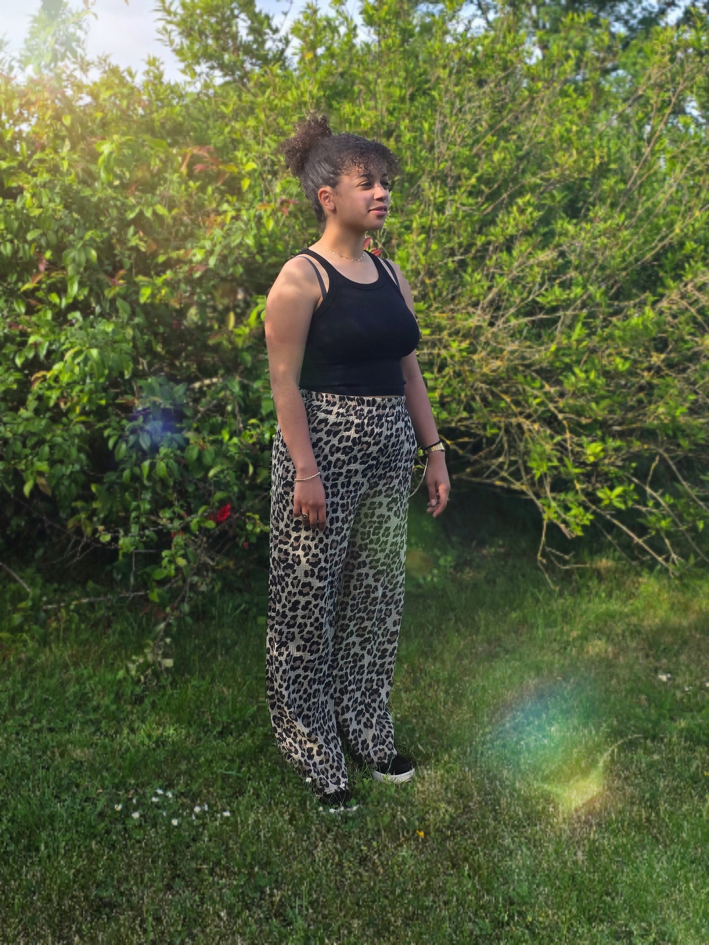 Pantalon gaze de coton lĂ©opard đ