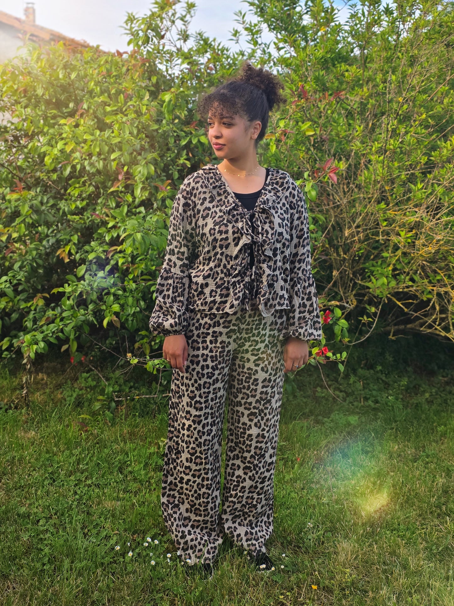 Pantalon gaze de coton lĂ©opard đ