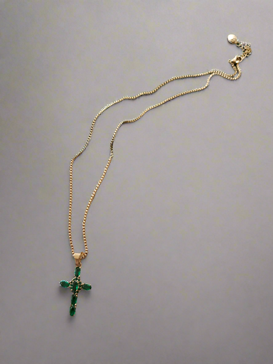 Collier croix vert